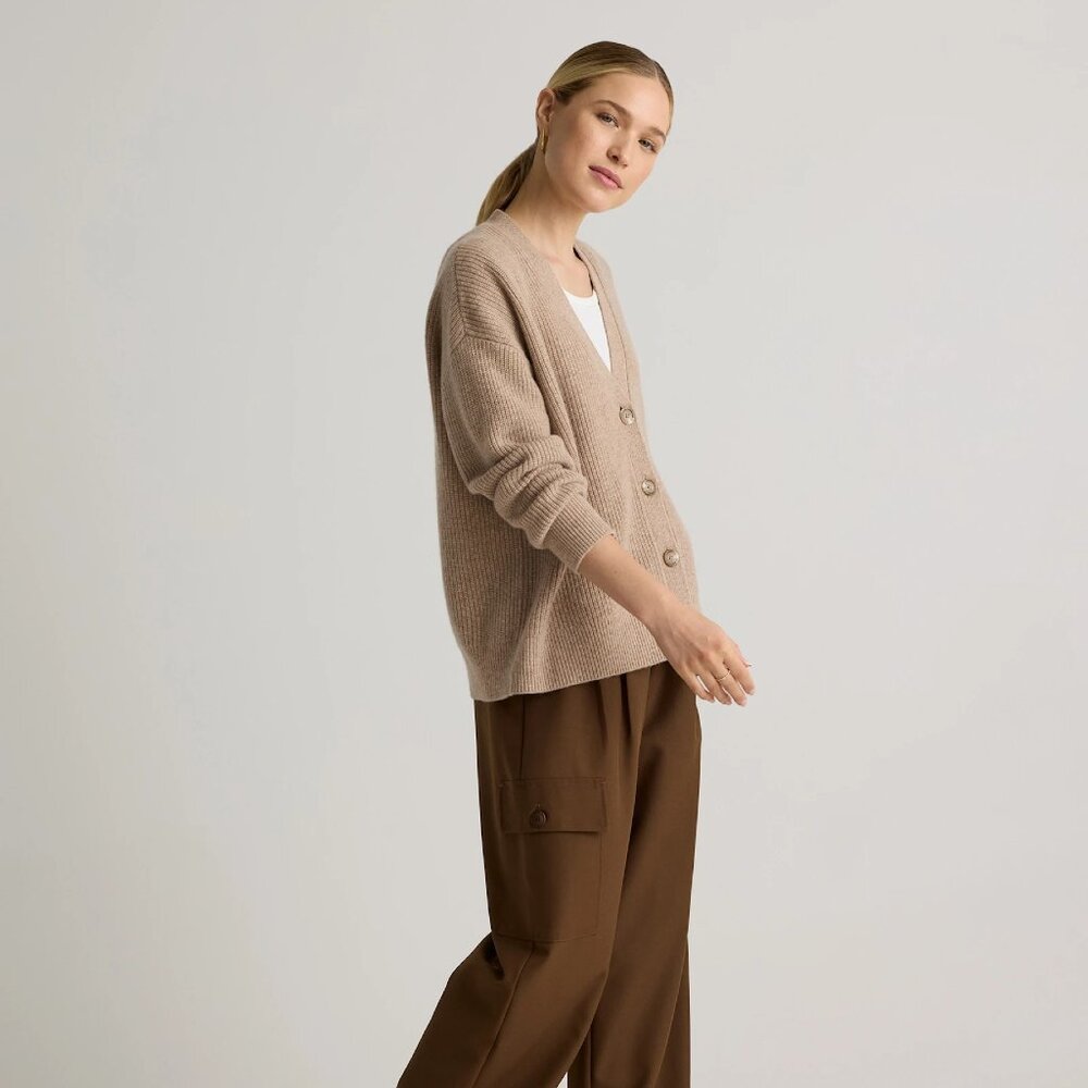 Quince - Mongolian Cashmere Fisherman Boxy Cropped Cardigan Sweater Sz S - Picture 2 of 10